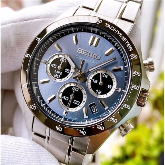 Seiko Spirit Chronograph Blue Dial Stainless Steel Men's Watch - Picture 2 of 8